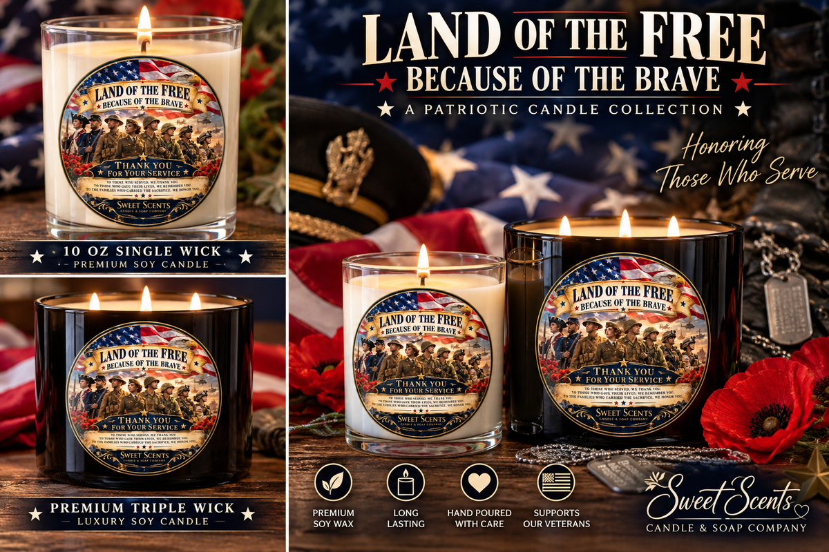 Land of the Free Because of the Brave — Veterans Tribute Candle