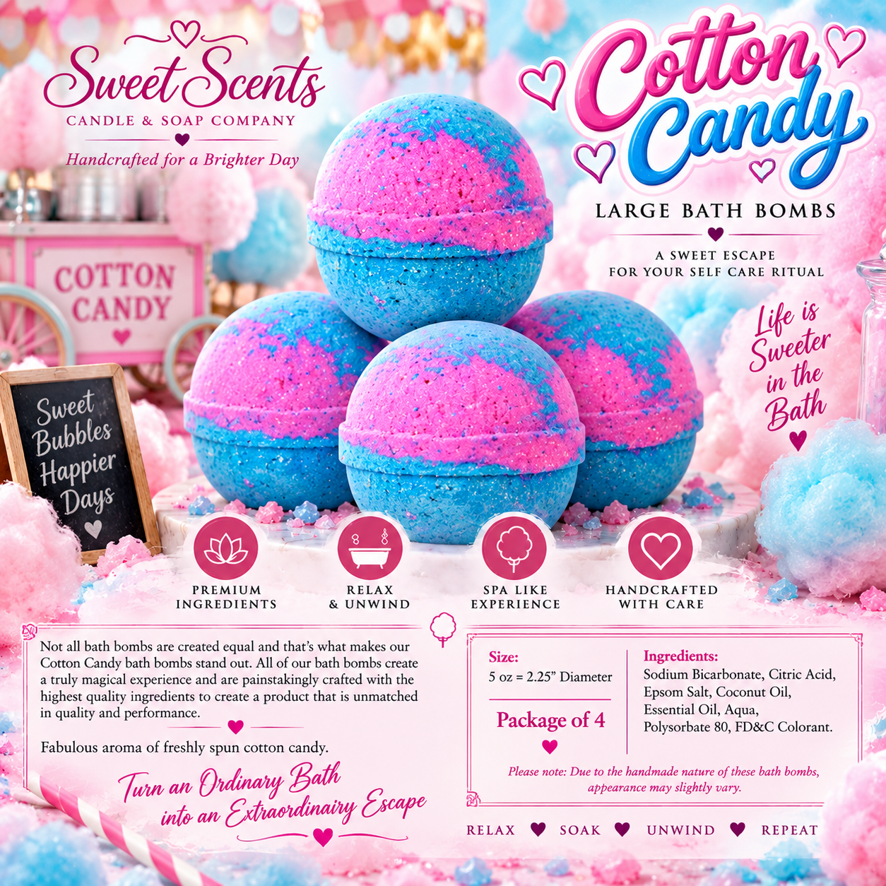 Cotton Candy Large Bath Bombs