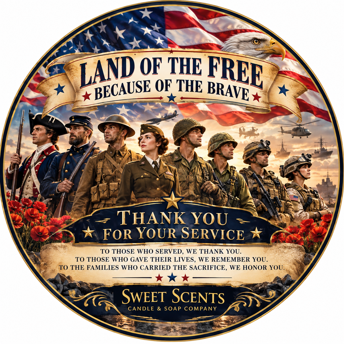 Land of the Free Because of the Brave — Veterans Tribute Candle