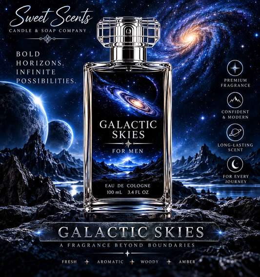 Galactic Skies men's cologne luxury product advertisement