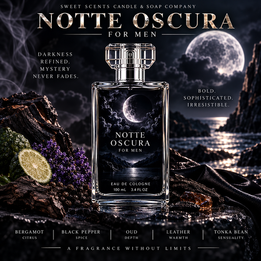 Notte Oscura men's cologne luxury product advertisement