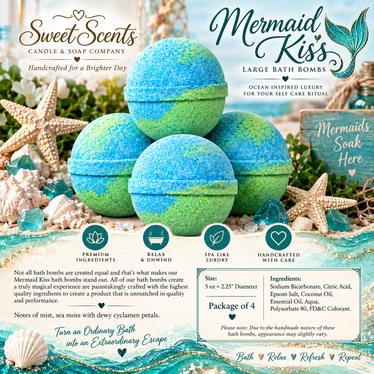 Mermaid Kiss Large Bath Bombs