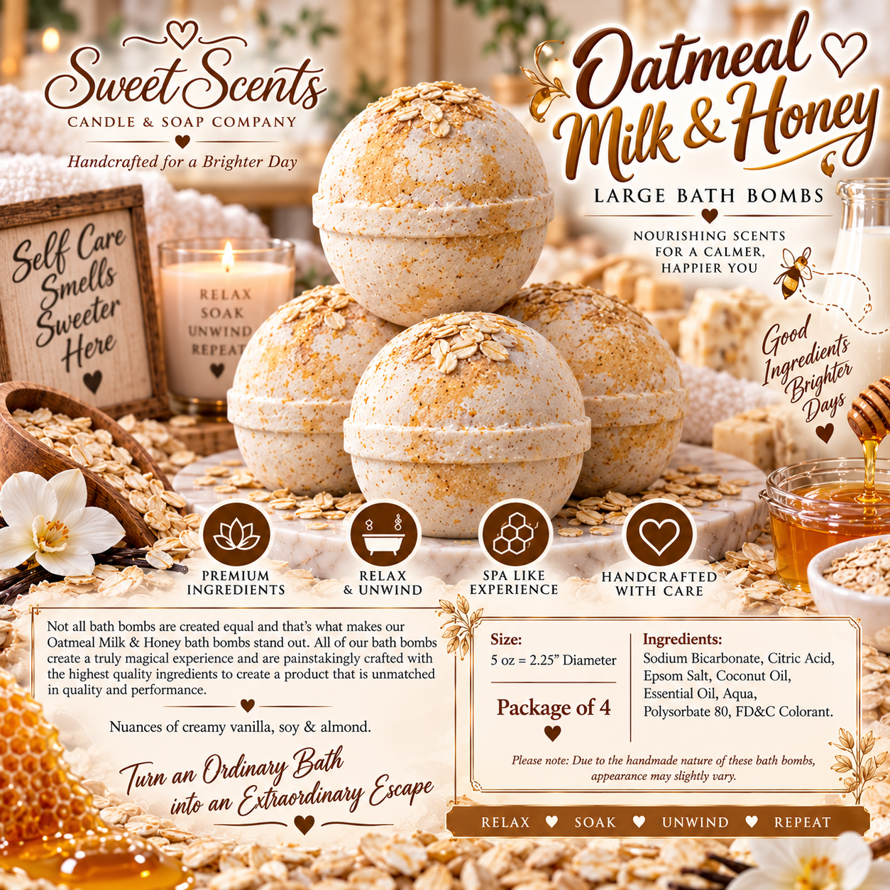 Oatmeal Milk & Honey Large Bath Bombs