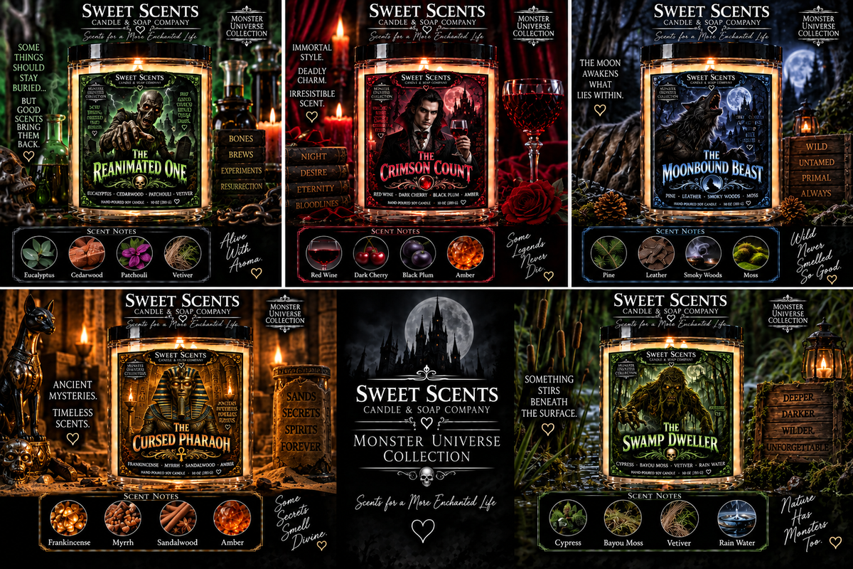 The Moonbound Beast Monster Universe candle advertisement