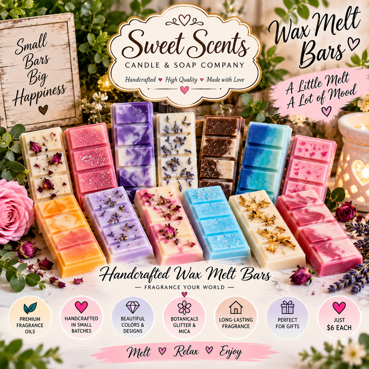 Sweet Scents handcrafted five-snap Wax Melt Bar